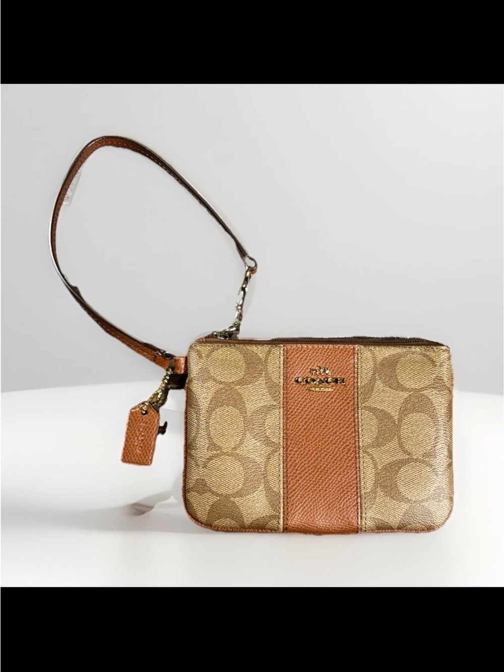 Coach Monogram Canvas Wristlet in Tan and Brown